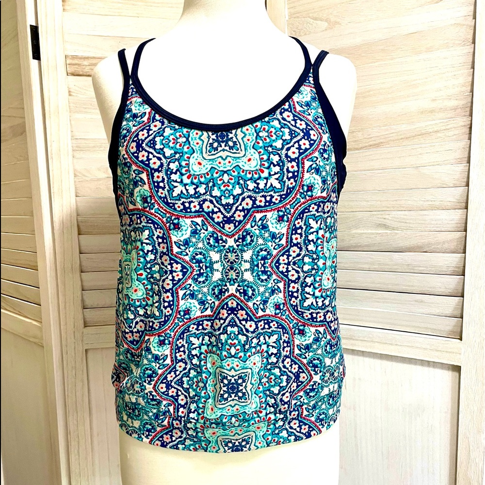 Athleta Blue Floral Blousy Tankini Top